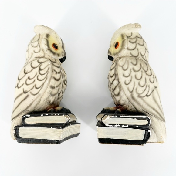 Vintage Roman Art Robia Ware Pair of Horned Owl Bookends - Picture 4 of 7